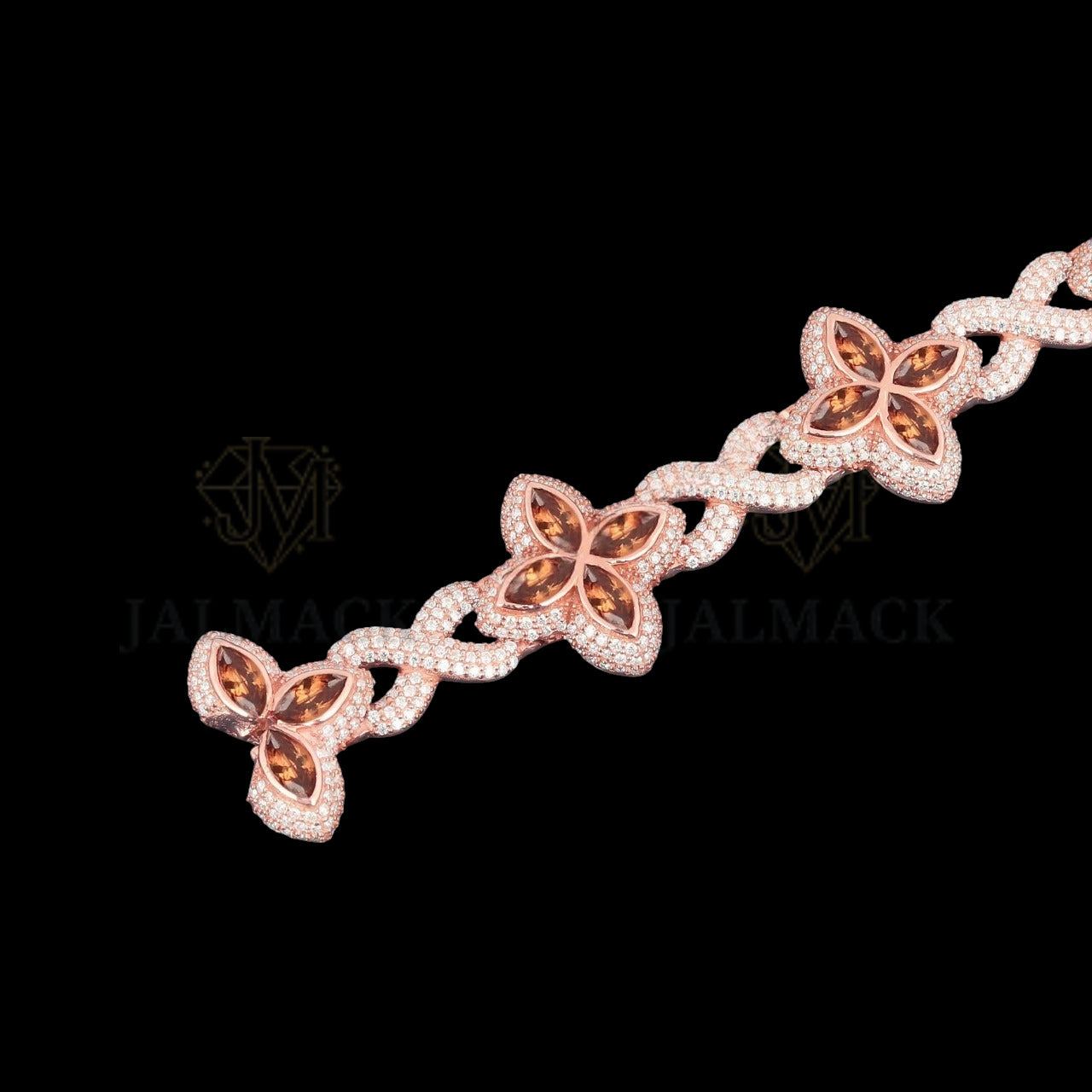 Rose Gold Champagne Marquise Floral Moissanite Bracelet