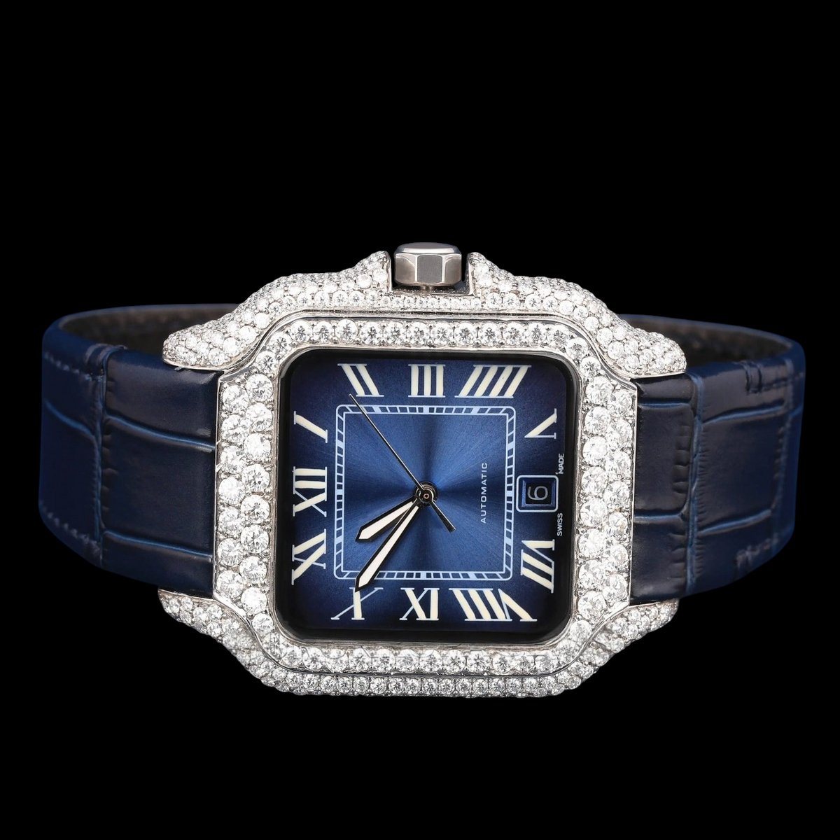 Blue Dial VVS1 D Color Moissanite Diamond Square Automatic Watch