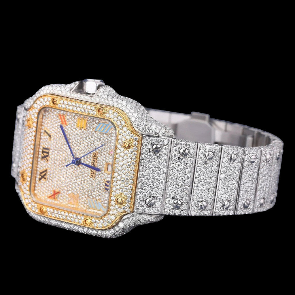 Rainbow Roman Letter Moissanite Square Automatic Watch