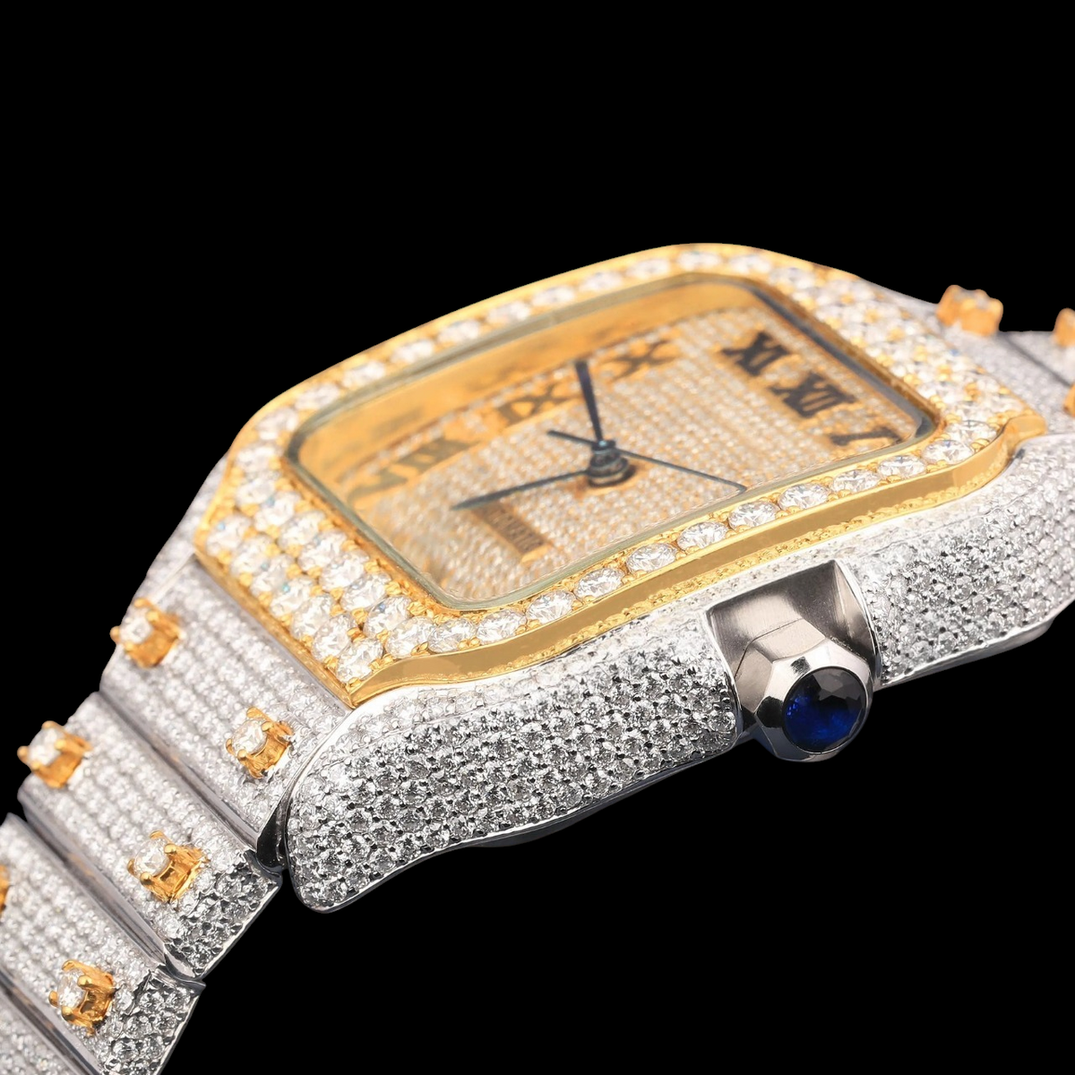Luxury Two-Tone Roman Moissanite Automatic Date Watch VVS1 D Color Fully Iced Out