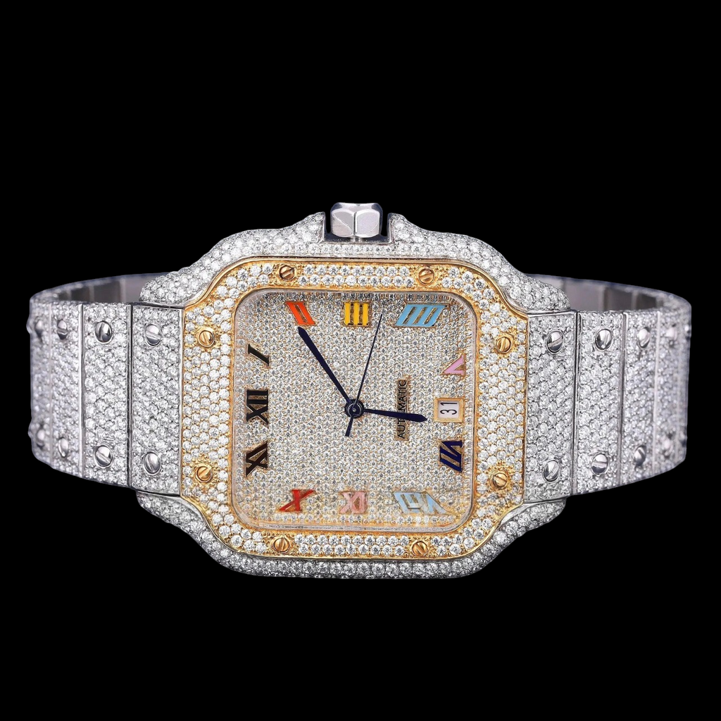Rainbow Roman Letter Moissanite Square Automatic Watch