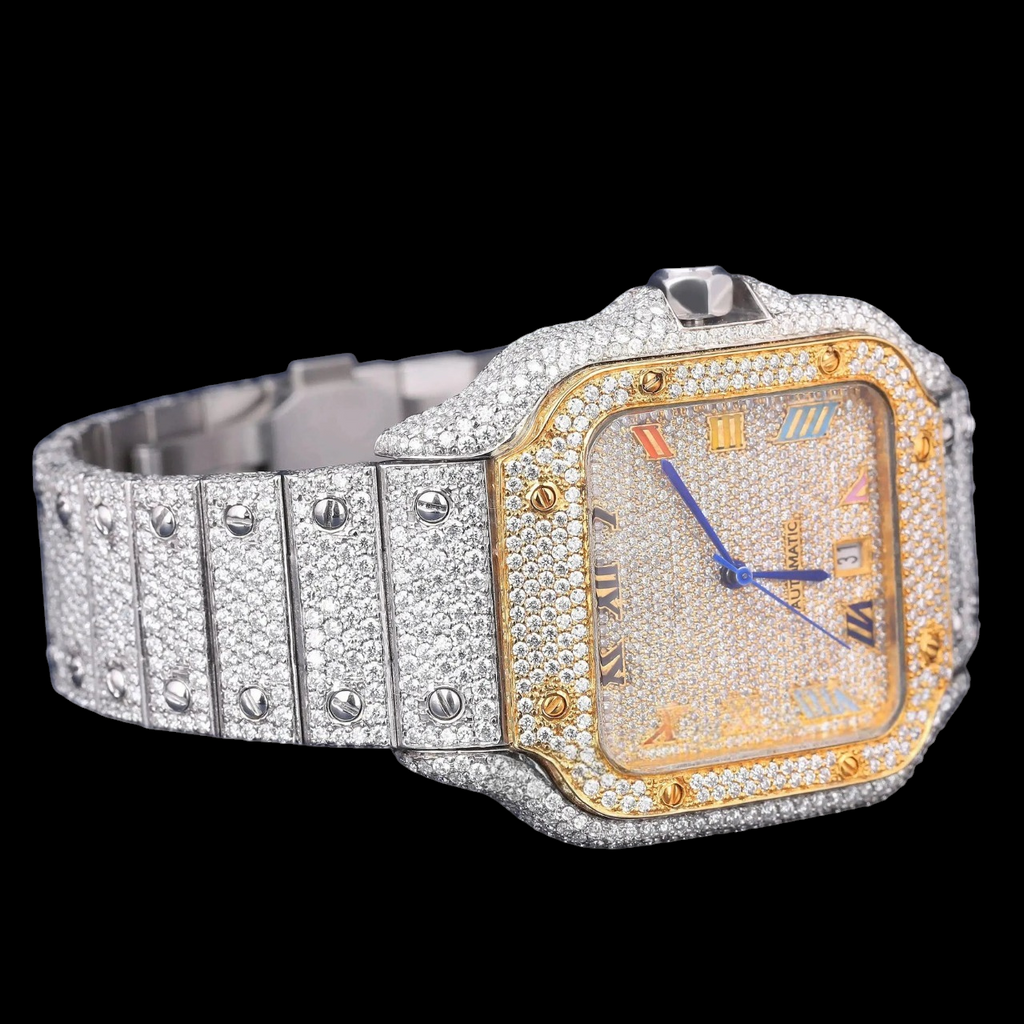 Rainbow Roman Letter Moissanite Square Automatic Watch