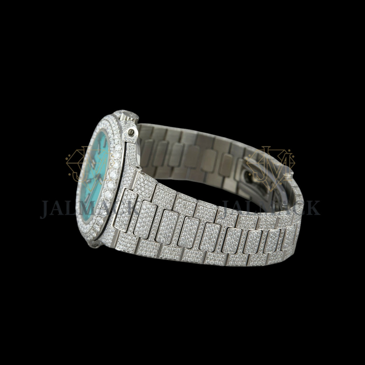 Turquoise Dial Baton Marker Round-Cut Moissanite Watch