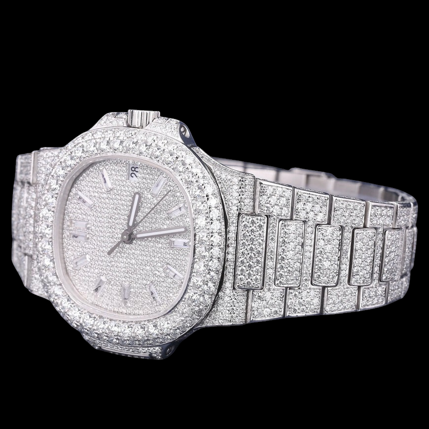 Silver Baguette Marker Moissanite Automatic Watch