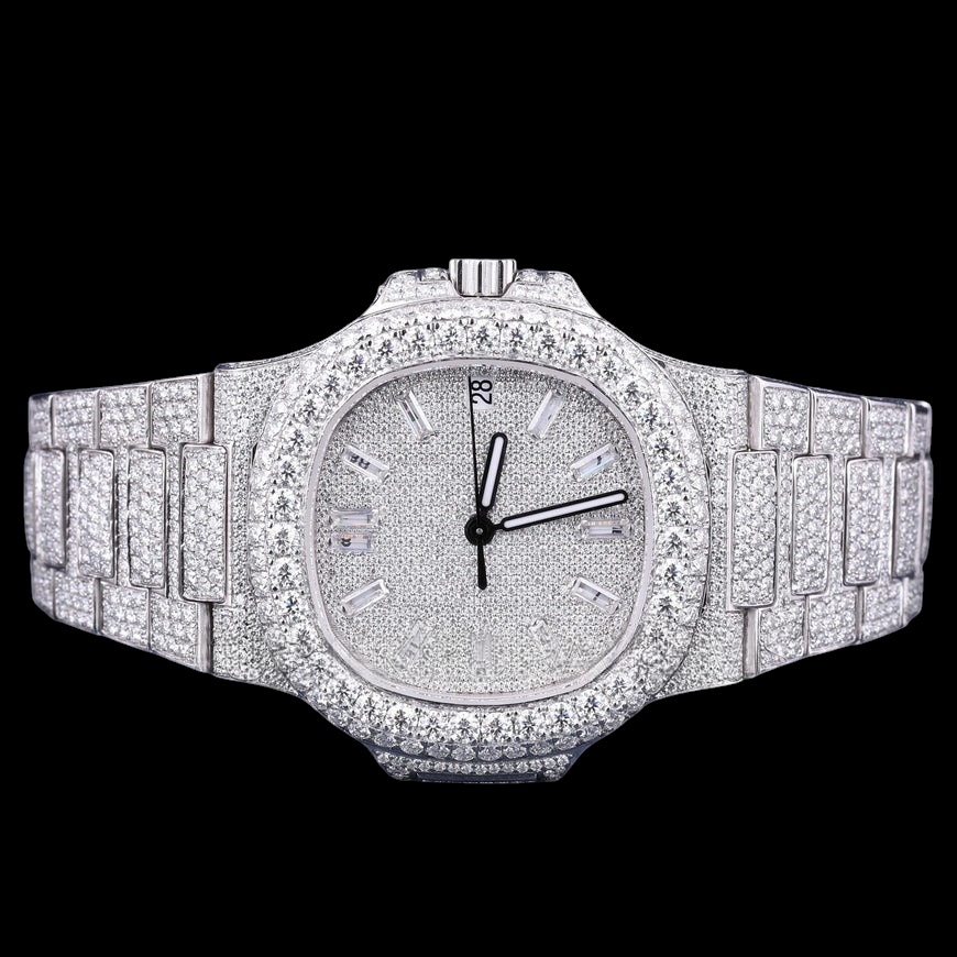 Silver Baguette Marker Moissanite Automatic Watch