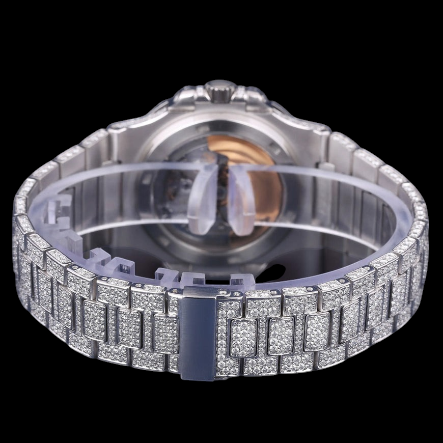 Silver Baguette Marker Moissanite Automatic Watch