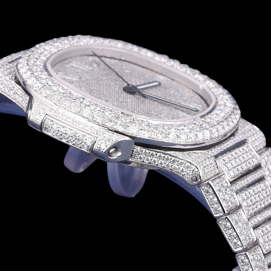 Silver Baguette Marker Moissanite Automatic Watch