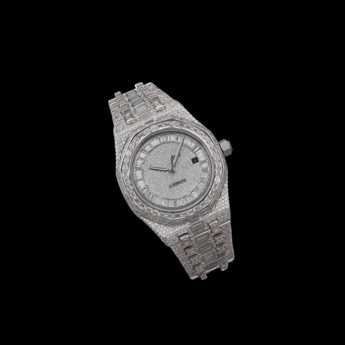 Silver Dial Monogram Letter Baguette & Round Moissanite Watch