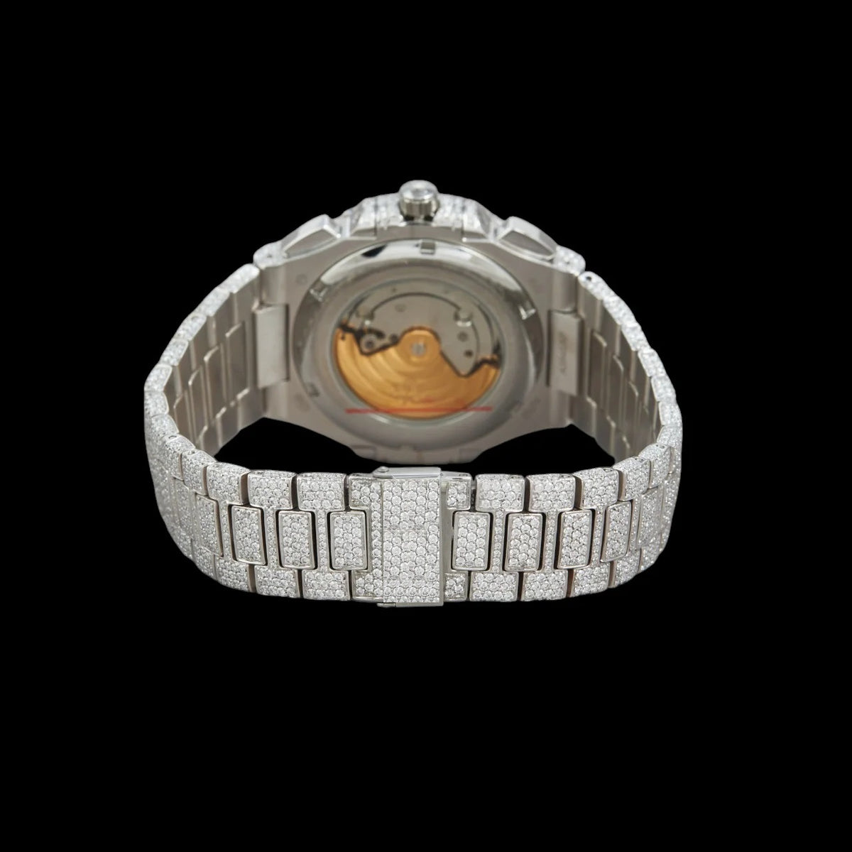 Silver Dial Baton Letter Round-Cut Moissanite Multifunction Watch
