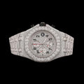 Silver Dial Round-Cut Moissanite Chronograph Watch