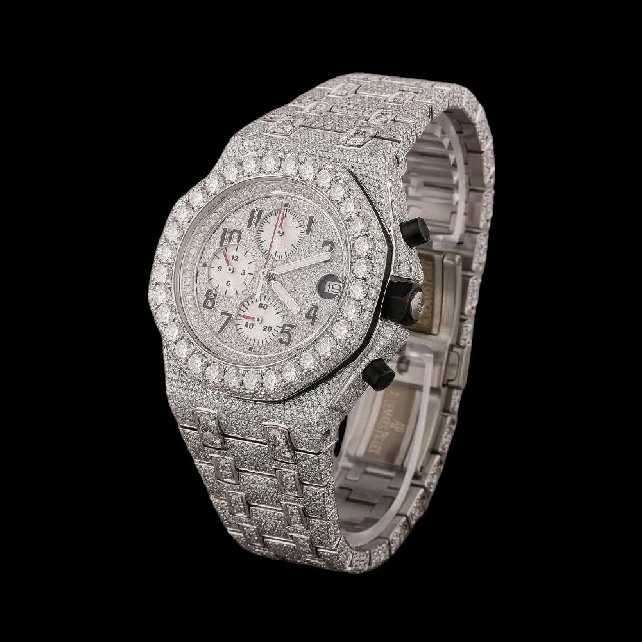 Silver Dial Round-Cut Moissanite Chronograph Watch