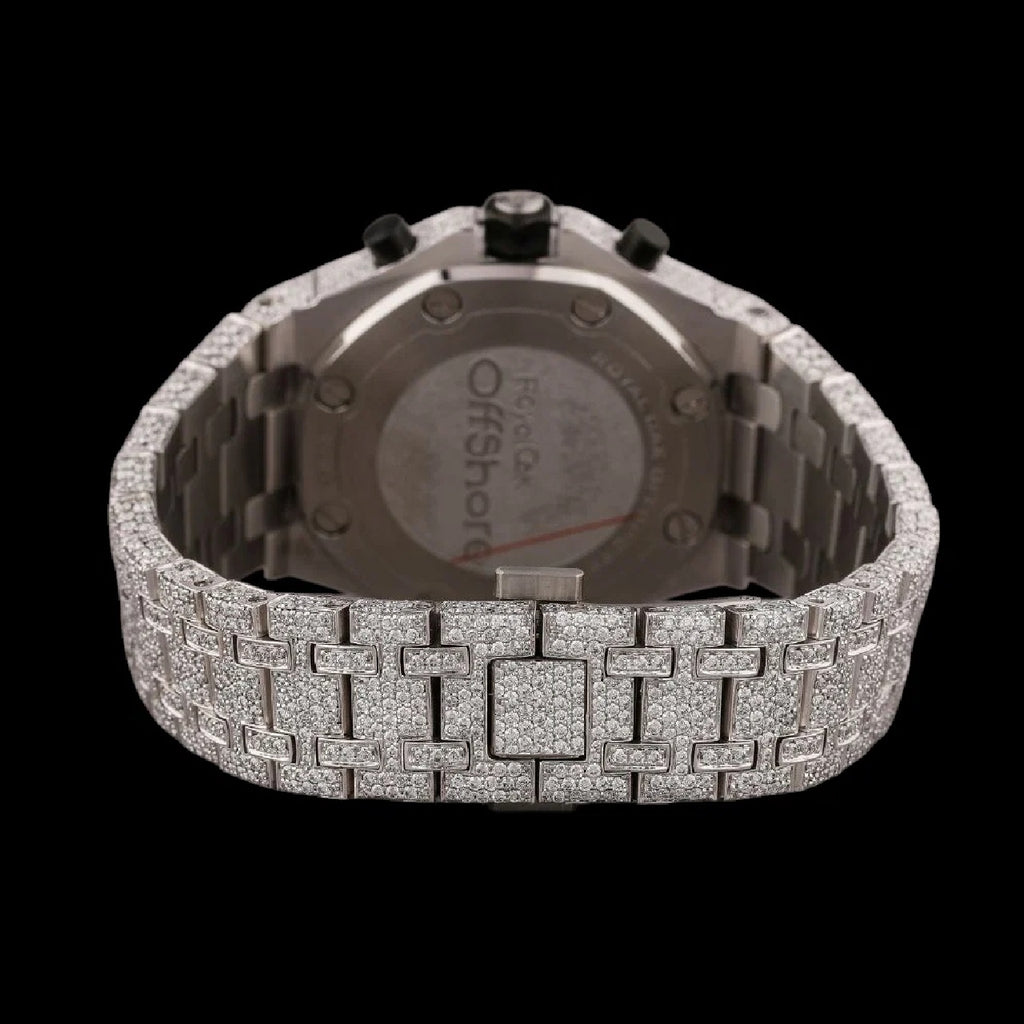 Silver Dial Round-Cut Moissanite Chronograph Watch