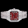 Luxury Silver Red Dial Moissanite Automatic Watch VVS1 D Color Fully Iced Out