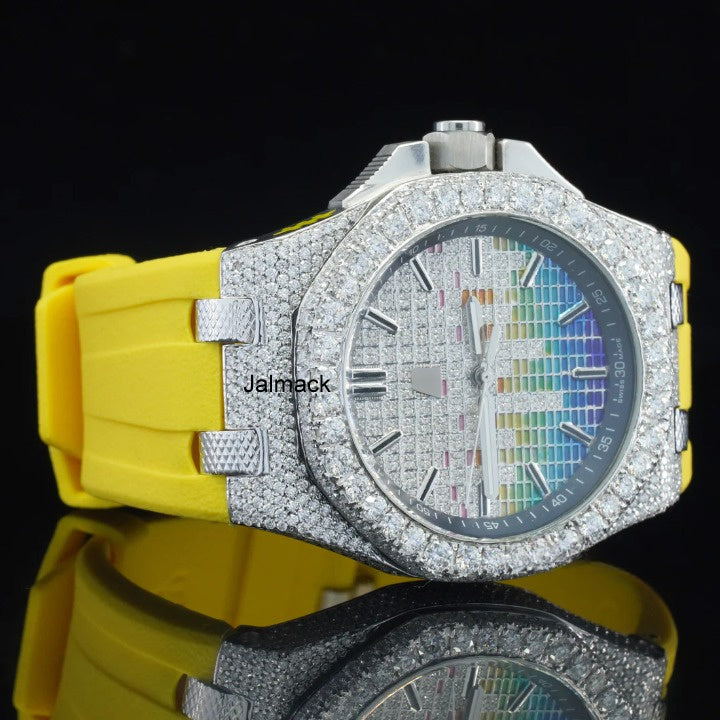 Luxury Fully Iced Out Rainbow Dial Moissanite Watch for Men