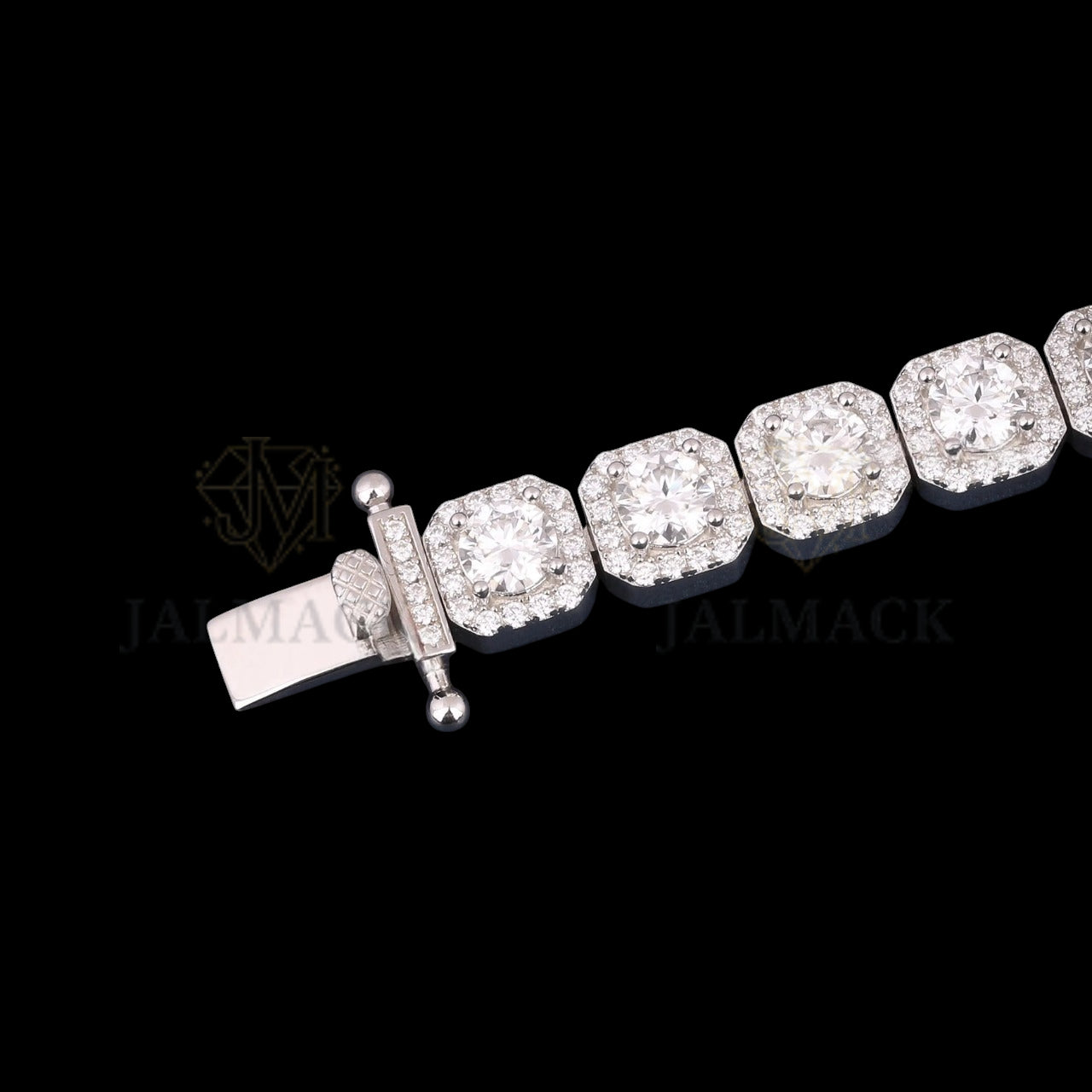 Cushion Halo Moissanite Link Bracelet VVS1 D Color Silver