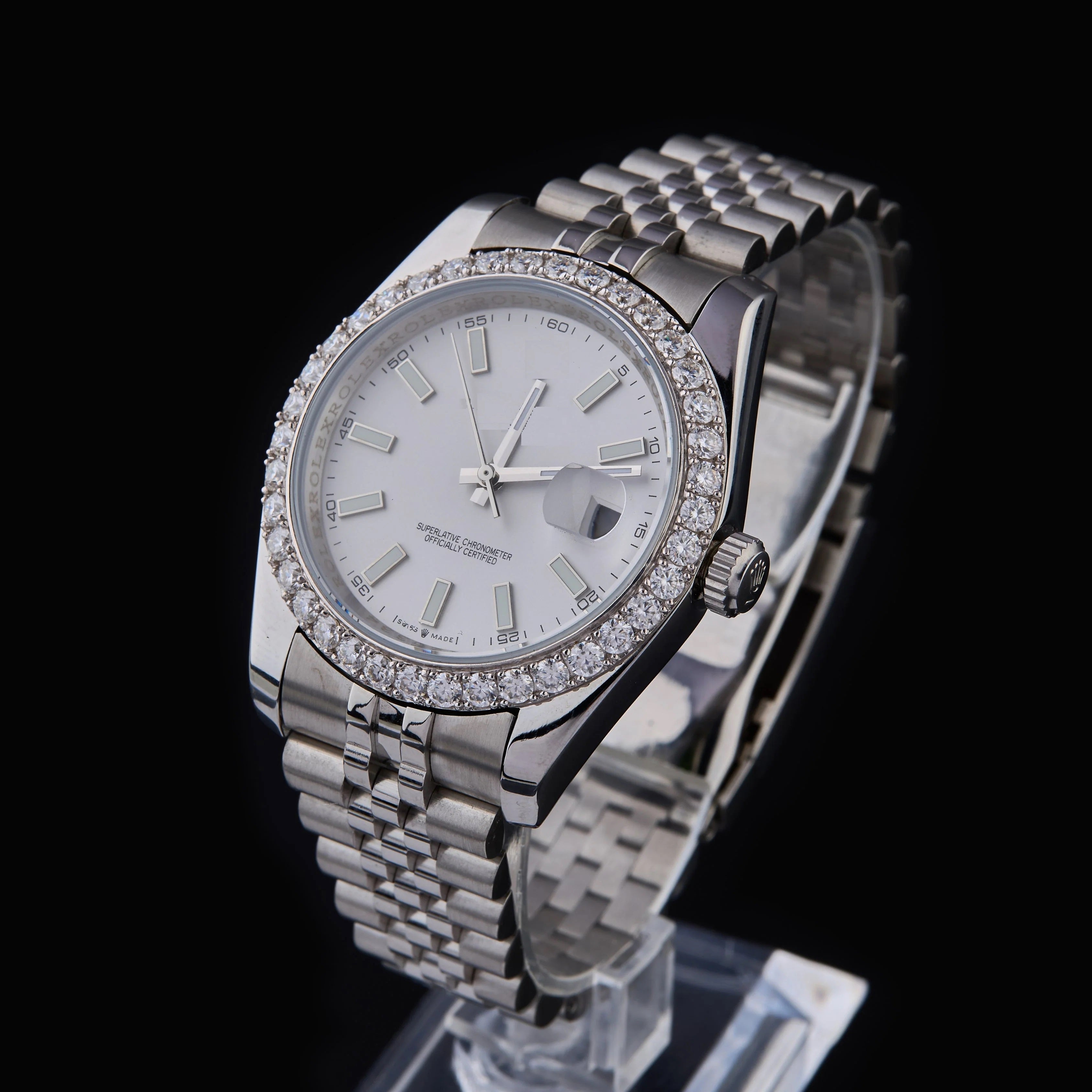 Silver White Dial Round-Cut Moissanite Automatic Watch