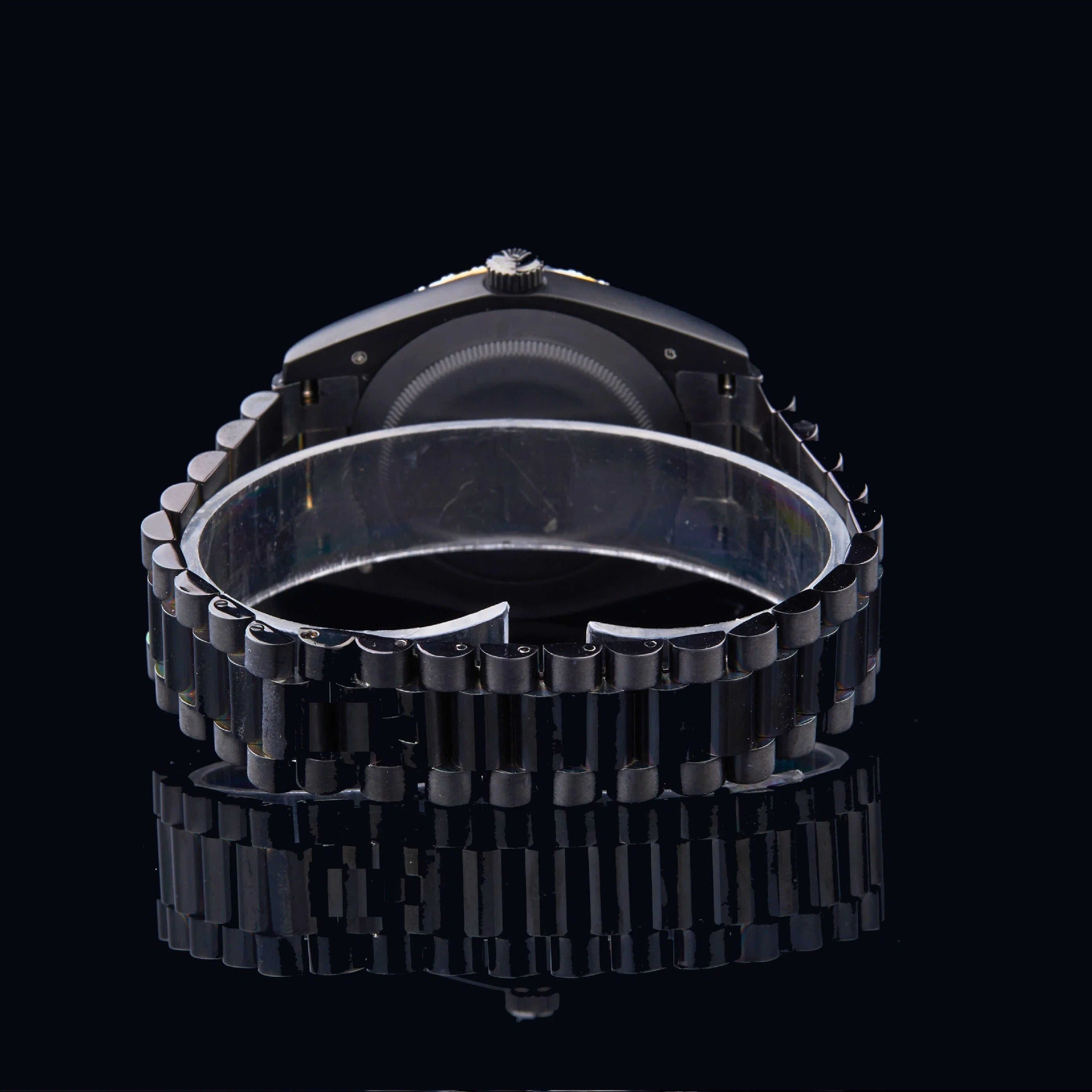 Black Dial Roman Numeral Round-Cut Moissanite Day-Date Watch