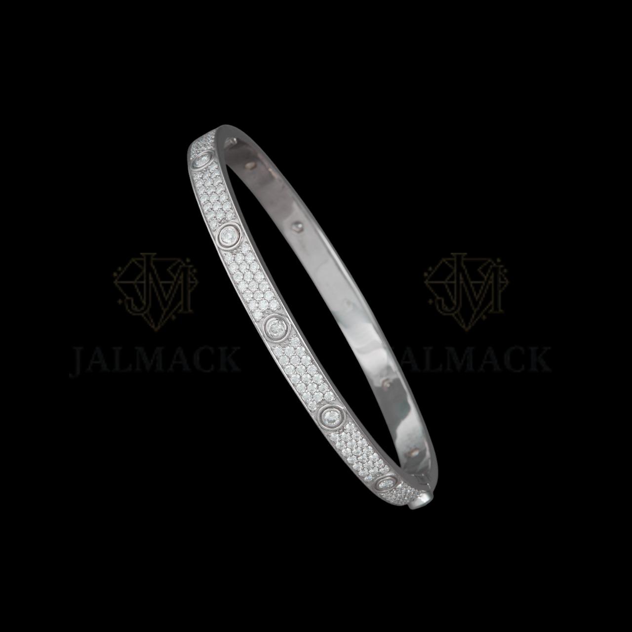 Silver Moissanite Screw Motif Bangle VVS1 D Color Fully Iced Out