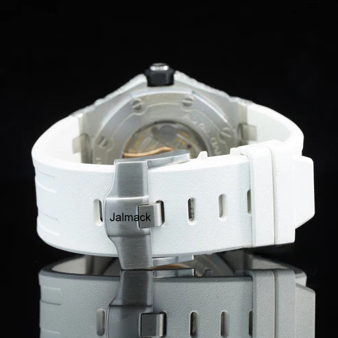 Luxury Fully Iced Out White Dial Moissanite Watch for Men White Rubber Strap