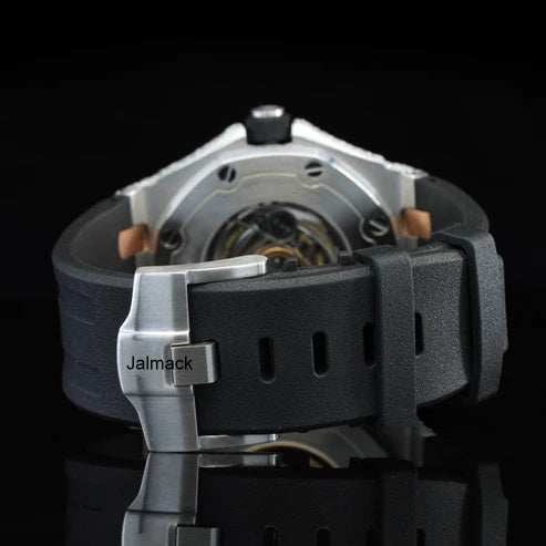 Luxury Fully Iced Out Black Dial Moissanite Watch for Men Black Rubber Strap