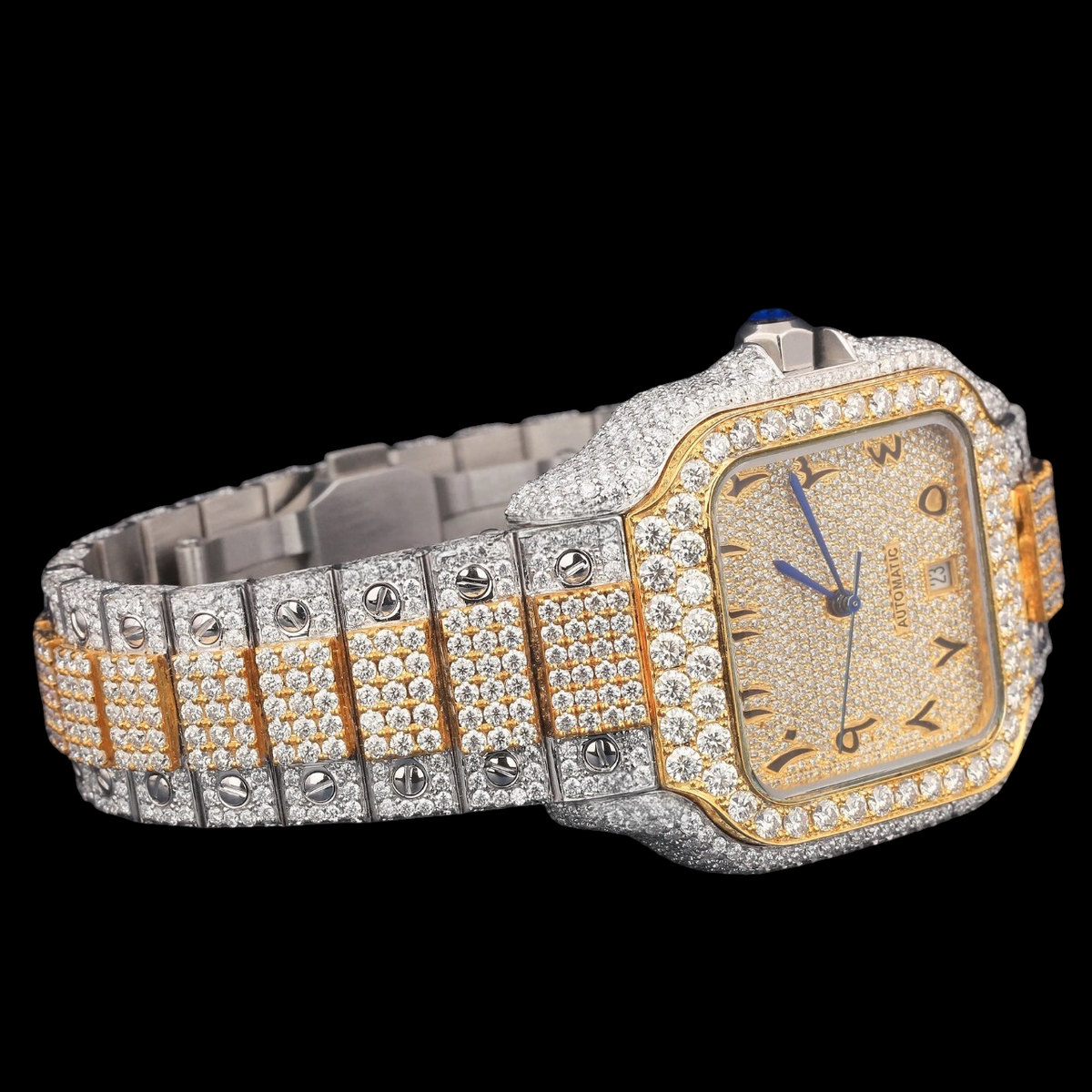 Luxury Two-Tone Arabic Moissanite Automatic Watch VVS1 D Color Fully Iced Out