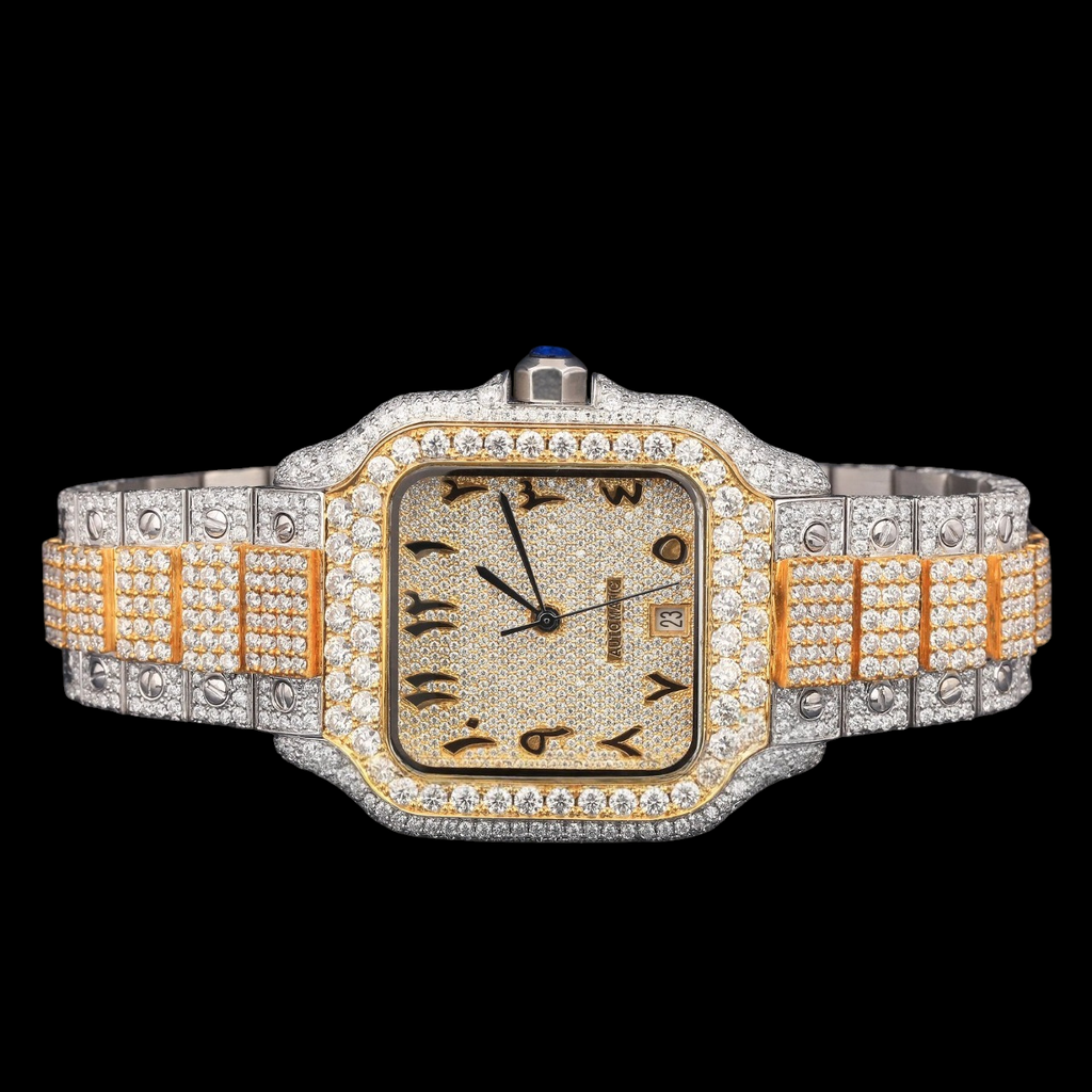 Luxury Two-Tone Arabic Moissanite Automatic Watch VVS1 D Color Fully Iced Out