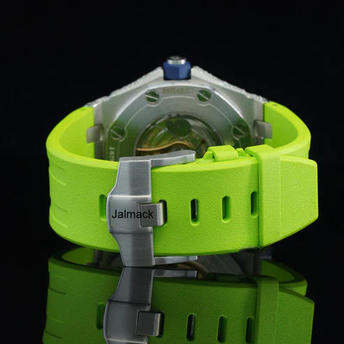 Luxury Fully Iced Out Green Dial Moissanite Watch for Men Neon Green Rubber Strap