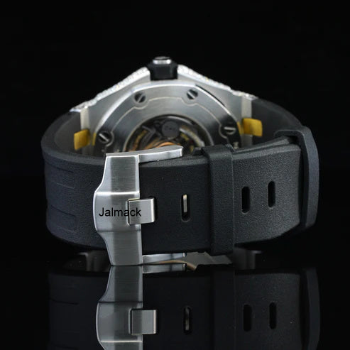 Luxury Fully Iced Out Moissanite Watch for Men Black Rubber Strap