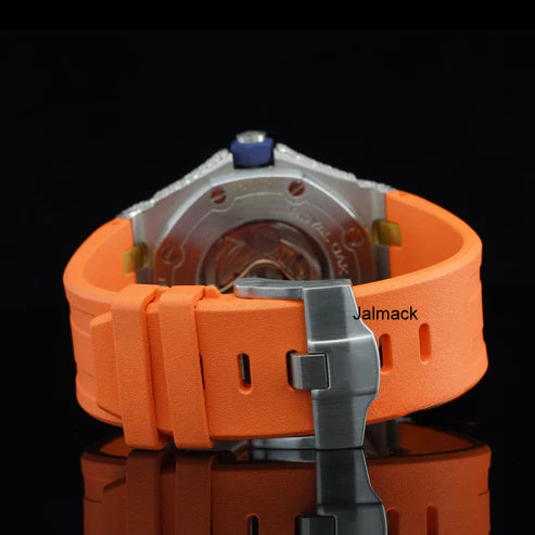 Luxury Fully Iced Out Orange Dial Moissanite Watch for Men