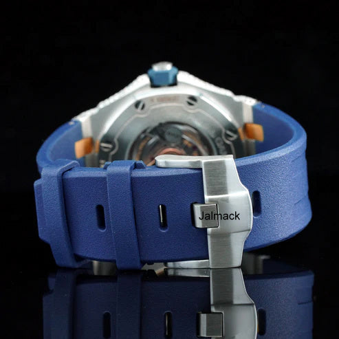 Luxury Fully Iced Out Blue Dial Moissanite Watch for Men Blue Rubber Strap