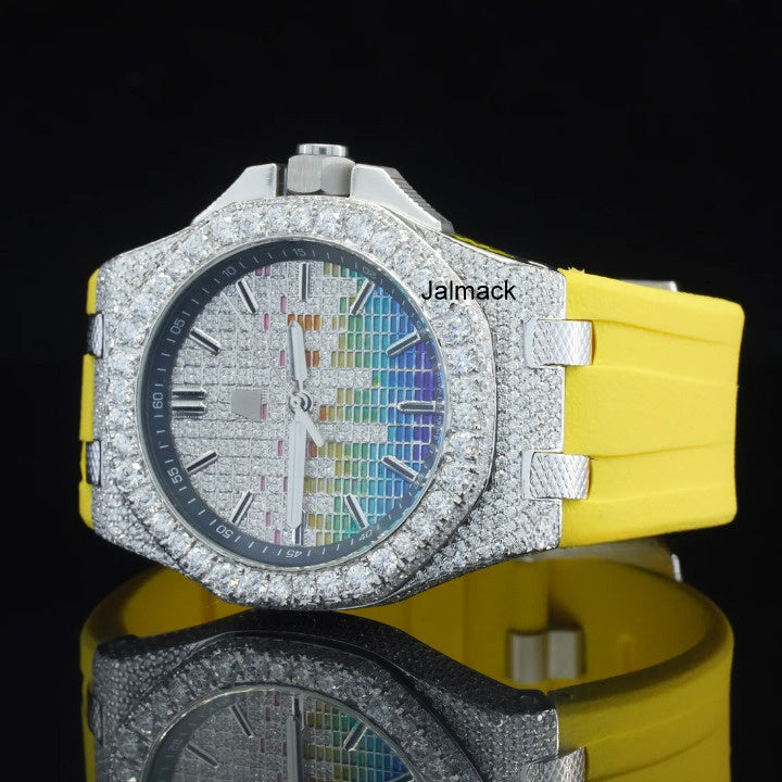 Luxury Fully Iced Out Rainbow Dial Moissanite Watch for Men
