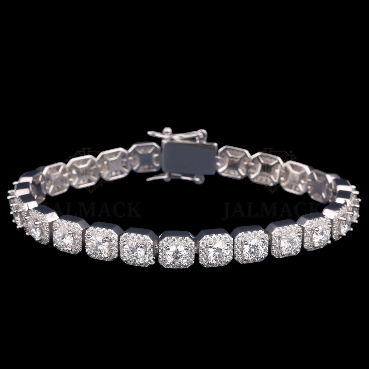 Cushion Halo Moissanite Link Bracelet VVS1 D Color Silver