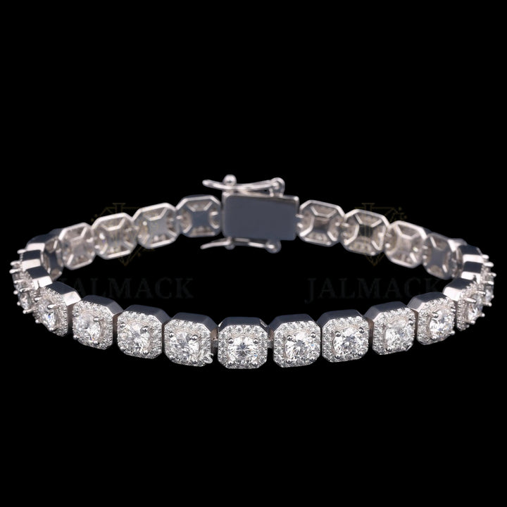 Cushion Halo Moissanite Link Bracelet VVS1 D Color Silver