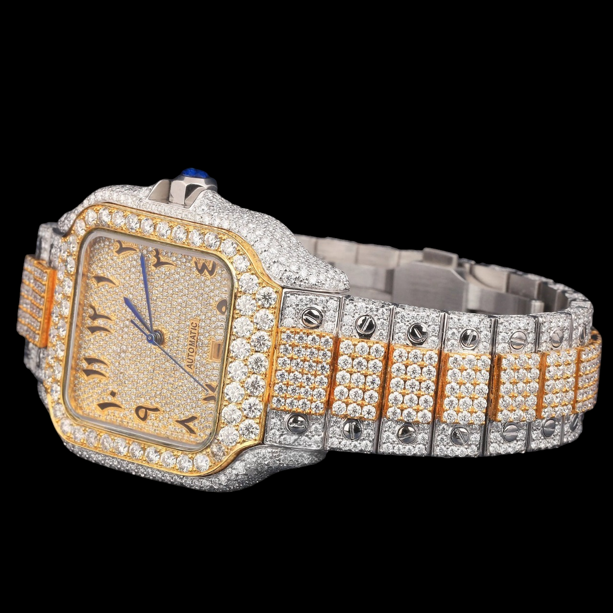Luxury Two-Tone Arabic Moissanite Automatic Watch VVS1 D Color Fully Iced Out