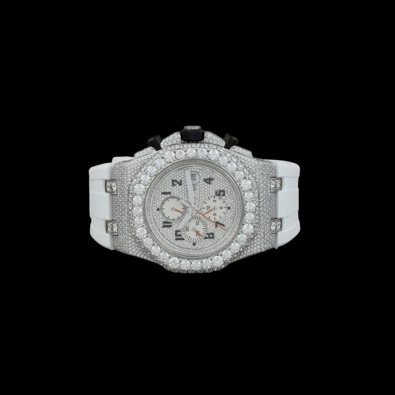 Silver Dial Arabic Numeral Round-Cut Moissanite Chronograph Watch