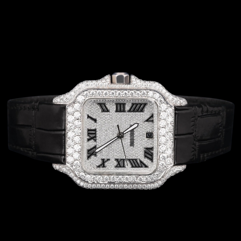 Square Roman Dial VVS1 D Color Moissanite Diamond Automatic Watch