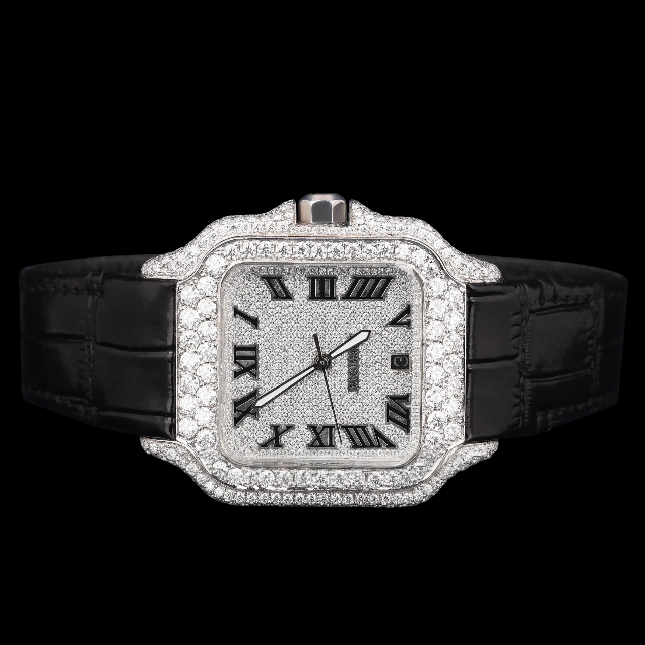 Square Roman Dial VVS1 D Color Moissanite Diamond Automatic Watch
