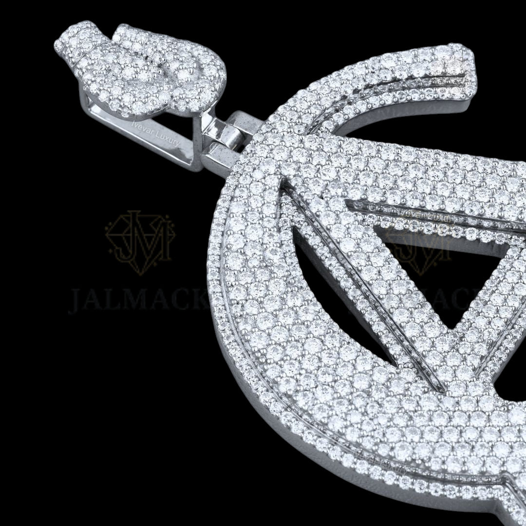 CA Monogram Moissanite Pendant with Praying Hands Bail Fully Iced Out