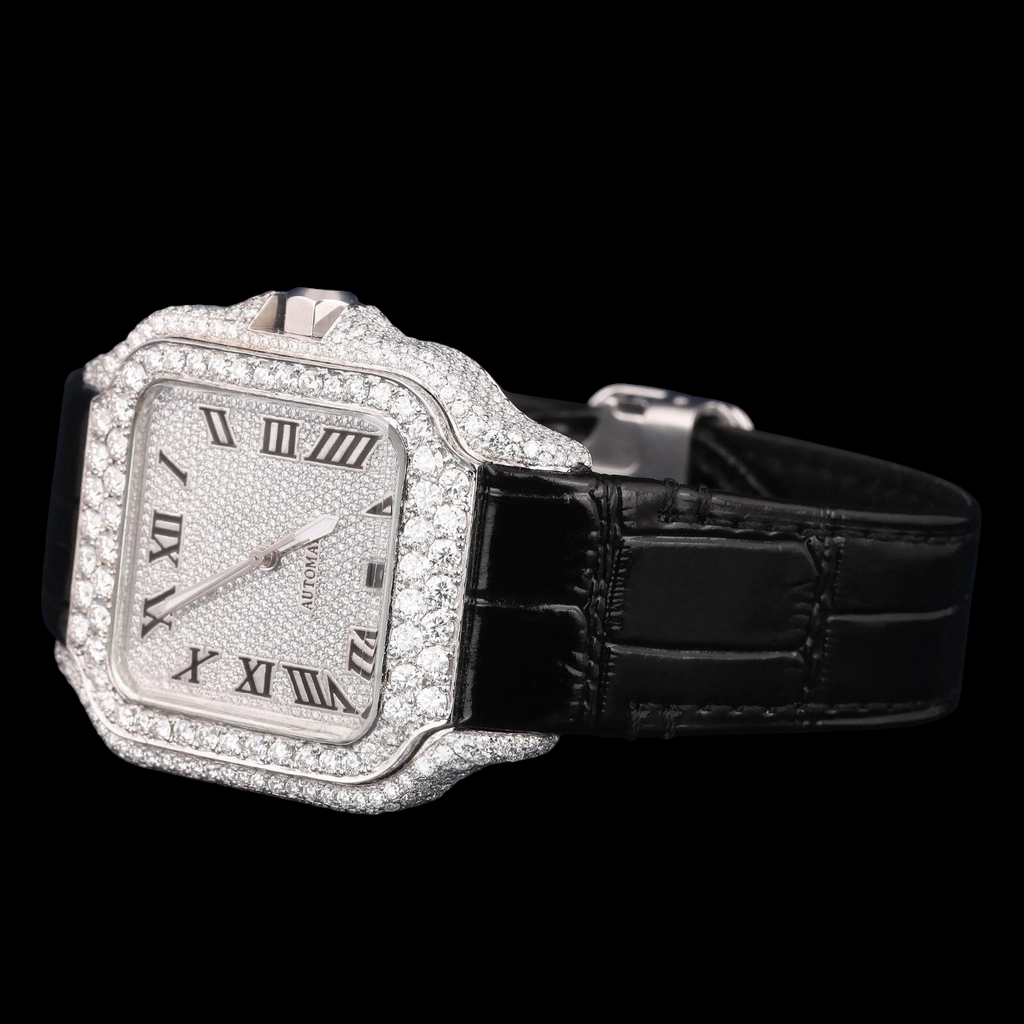 Square Roman Dial VVS1 D Color Moissanite Diamond Automatic Watch