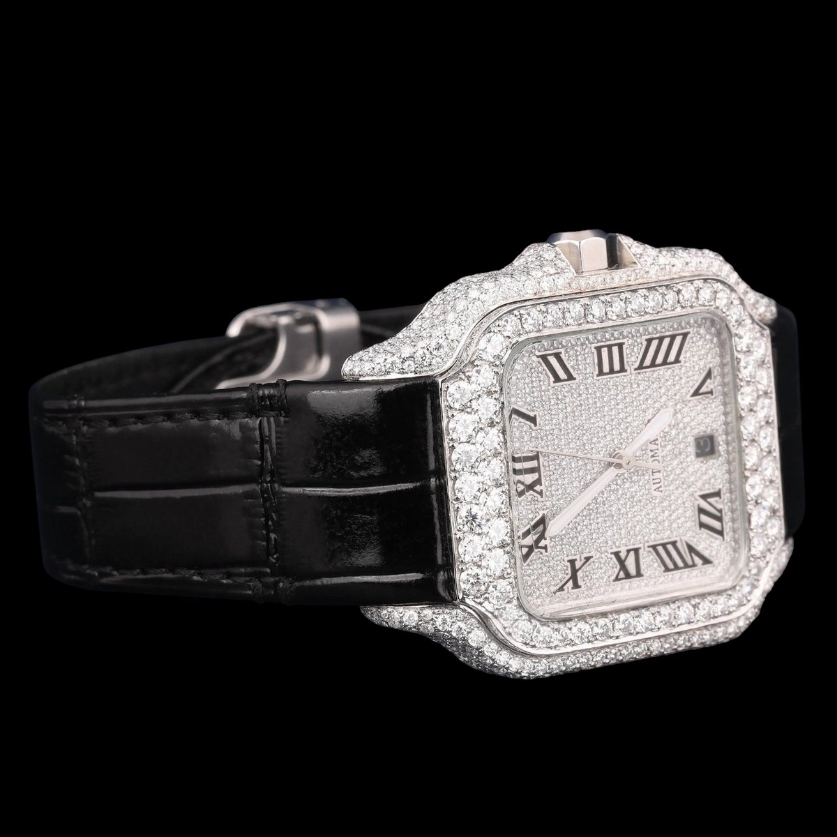 Square Roman Dial VVS1 D Color Moissanite Diamond Automatic Watch