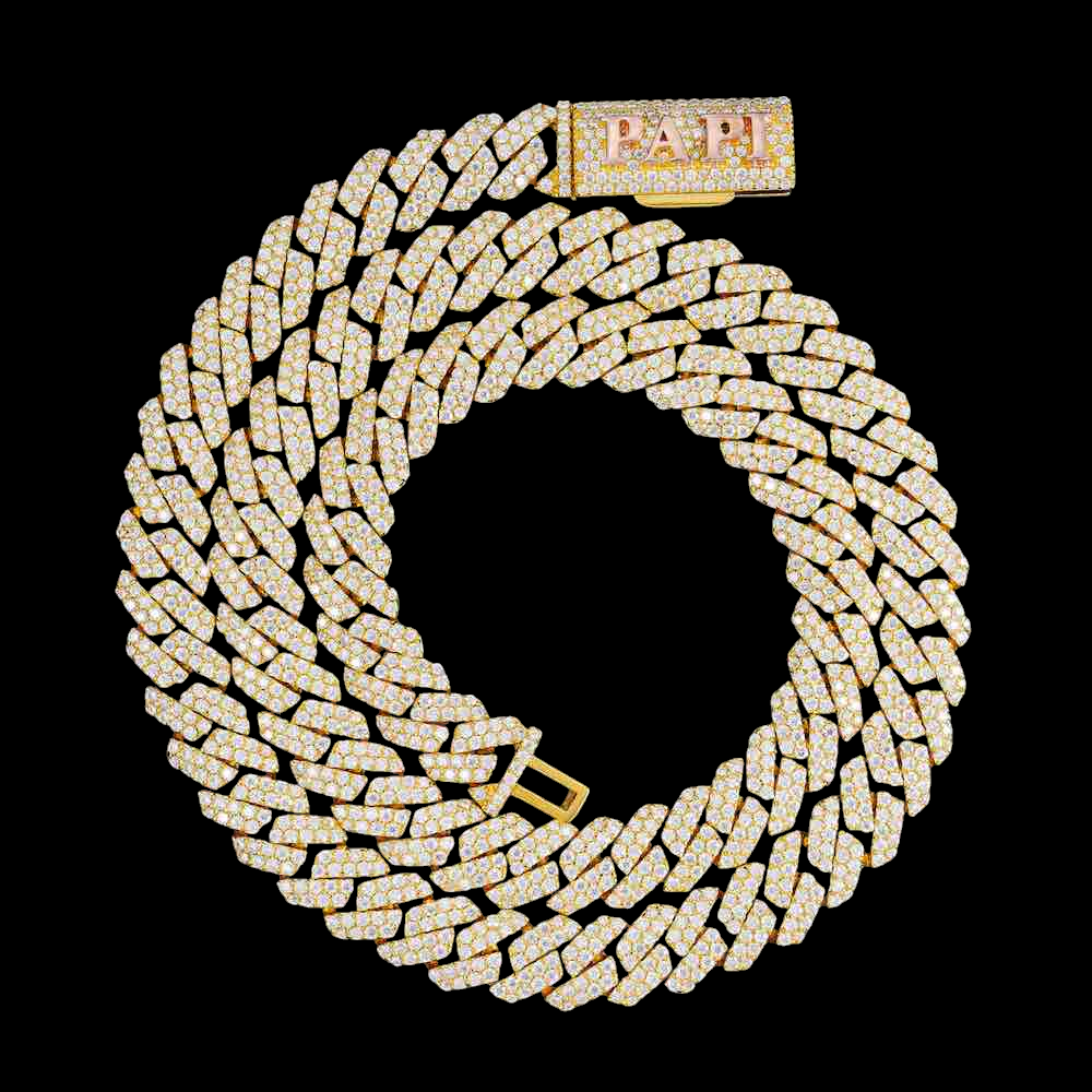 10MM Yellow Gold Fully Iced Pave Cuban Link VVS1 D Color Moissanite Chain 925 Sterling Silver