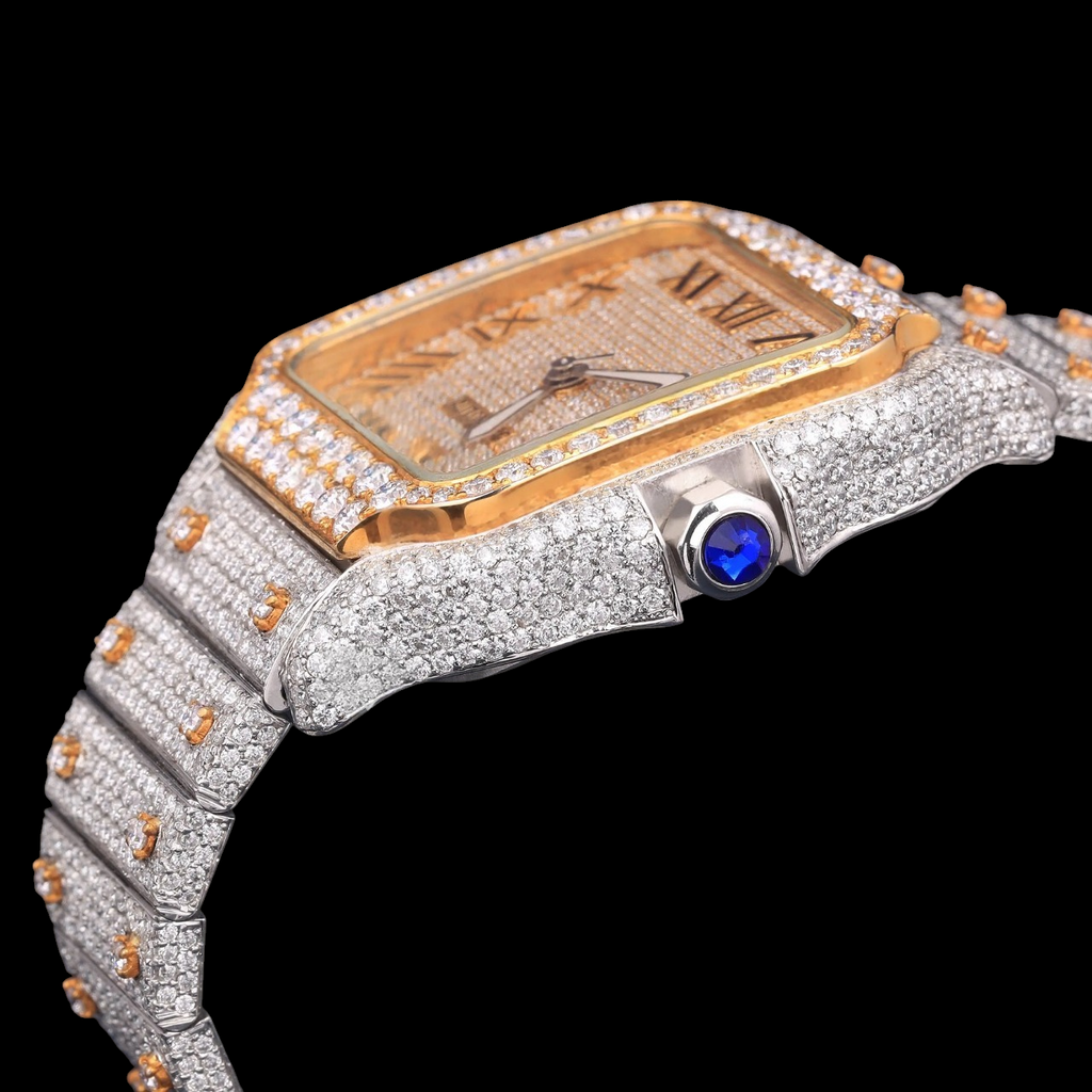 Luxury Two-Tone Roman Moissanite Automatic Date Watch VVS1 D Color Fully Iced Out