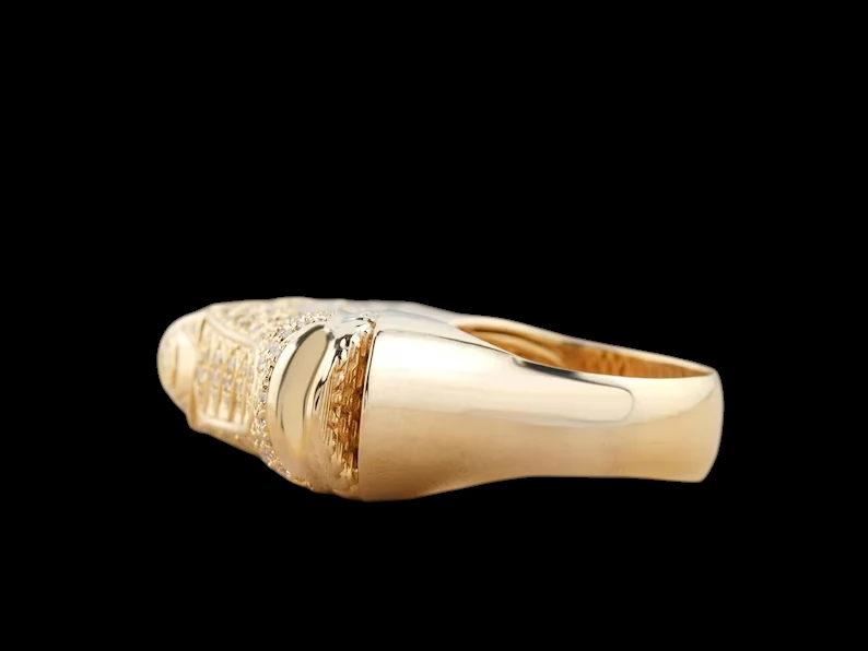 VVS1 Moissanite Hip Hop Shoes Ring - 10k Yellow Gold Plated Luxury Ring, 925 Sterling Silver Men Ring, Birthday Gift for Him