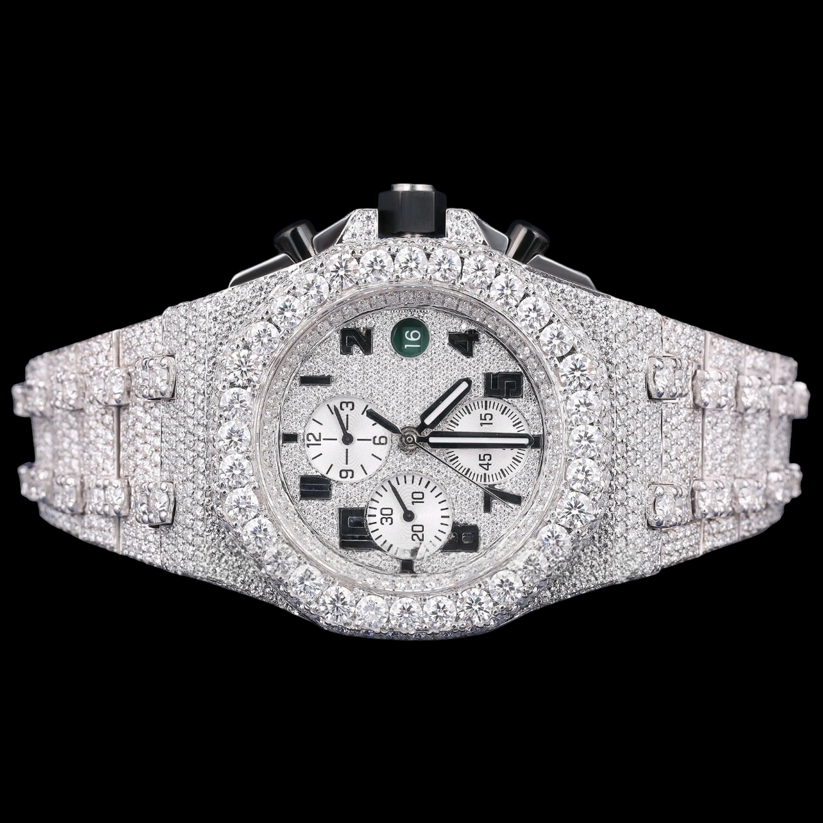 Luxury Silver Chronograph Moissanite Watch