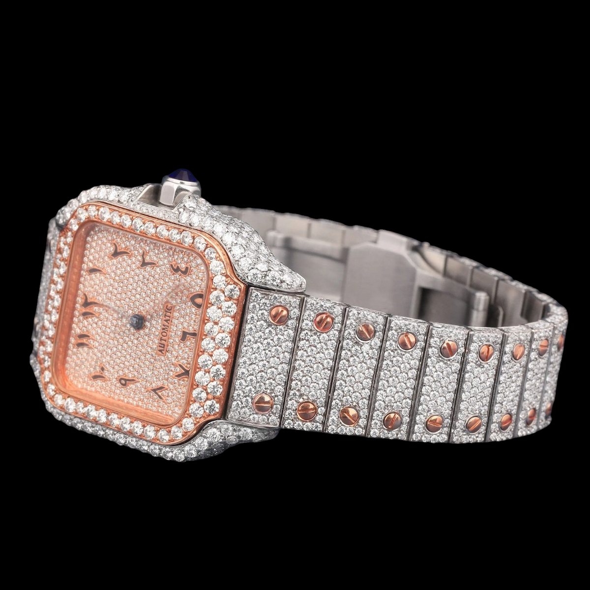Luxury Two-Tone Arabic Letter Moissanite Automatic Watch VVS1 D Color Fully Iced Out