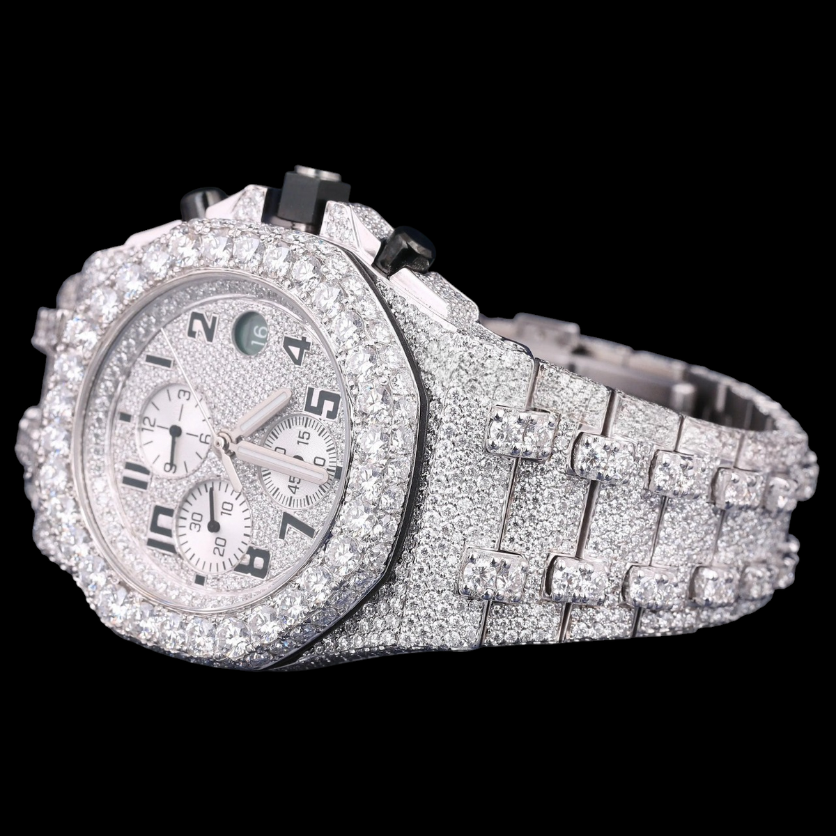 Luxury Silver Chronograph Moissanite Watch