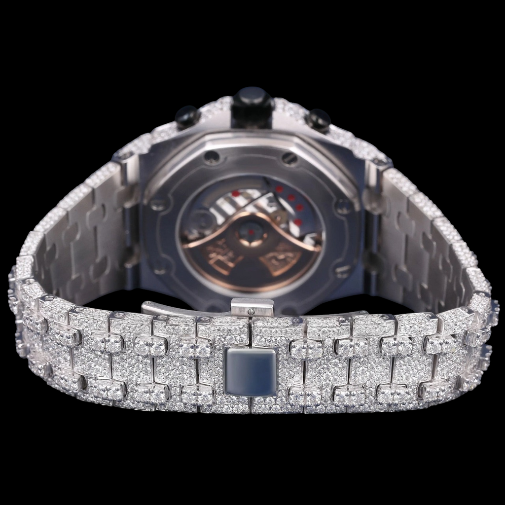 Luxury Silver Chronograph Moissanite Watch