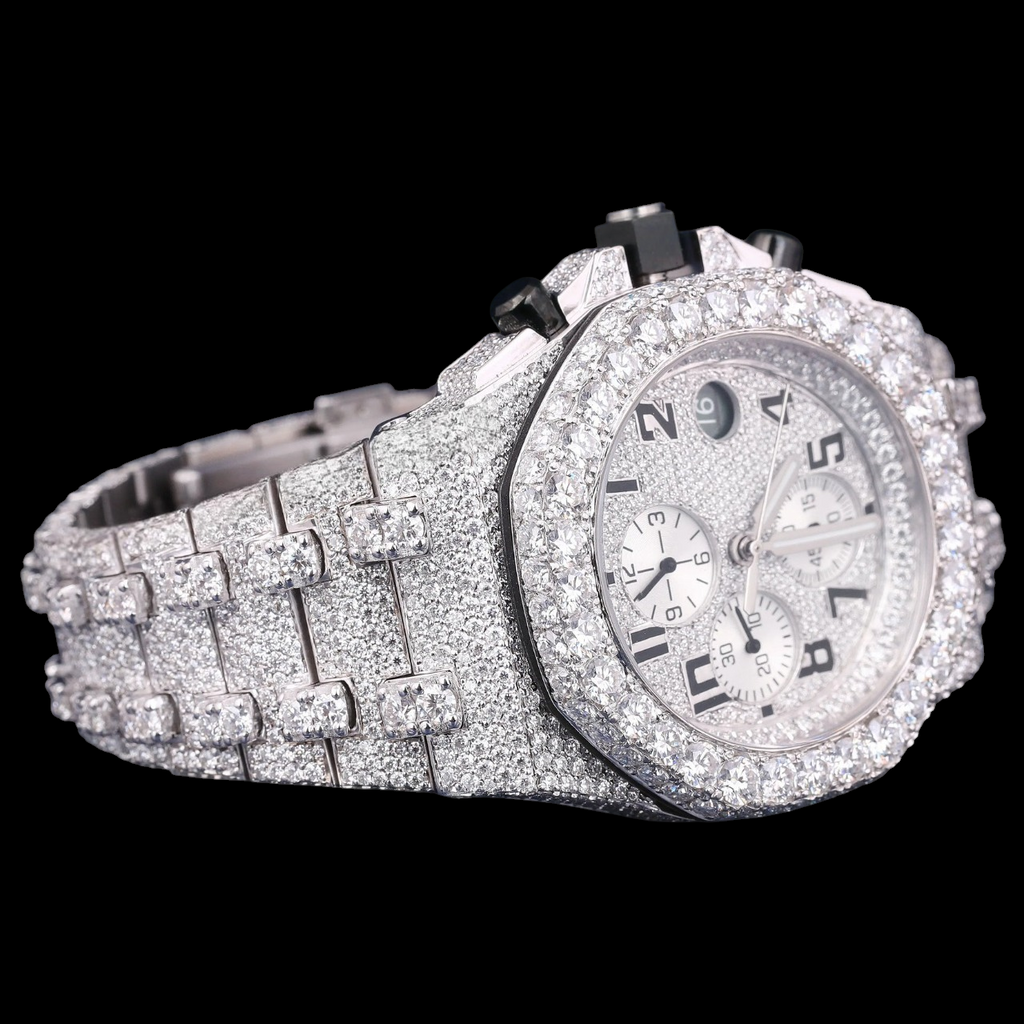 Luxury Silver Chronograph Moissanite Watch