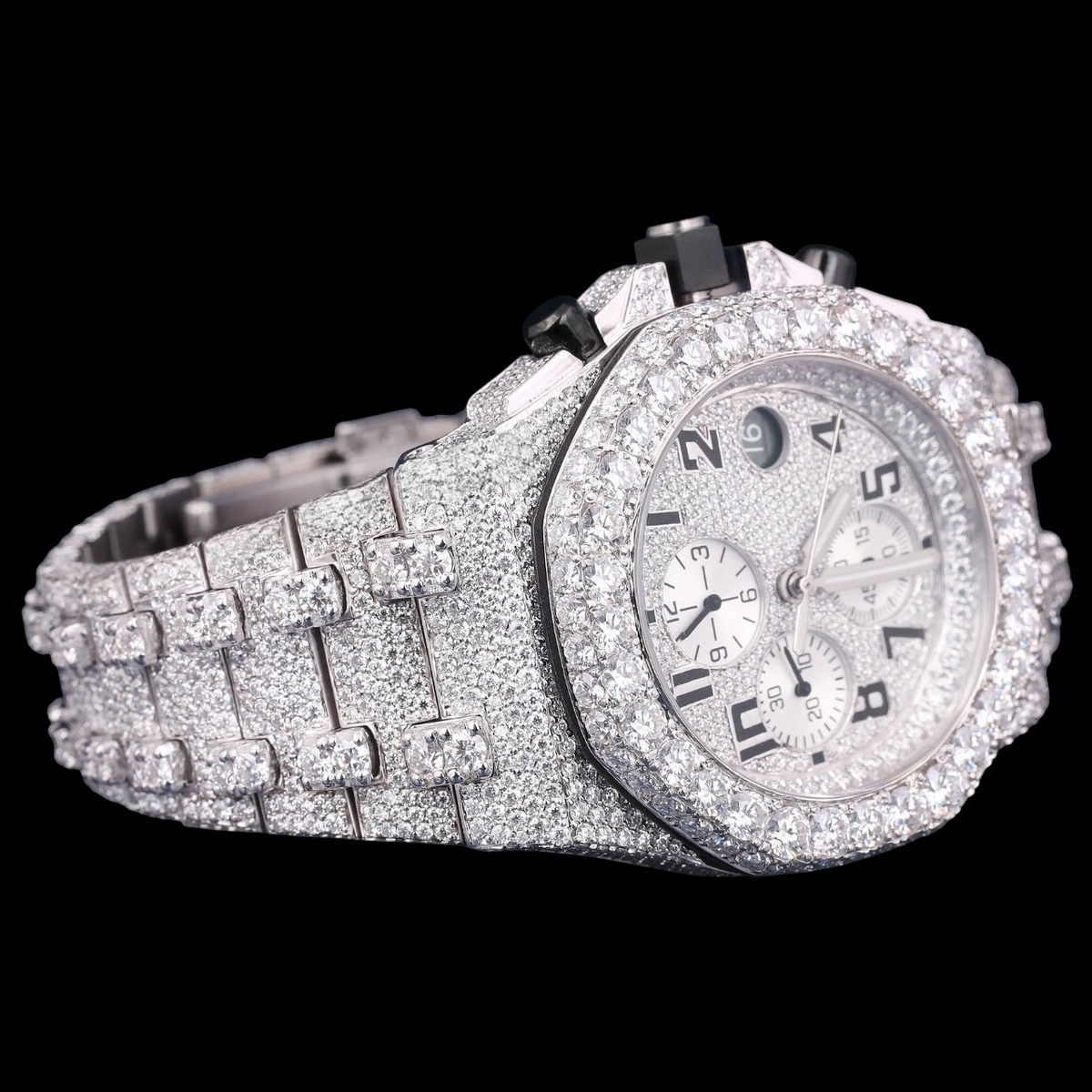 Luxury Silver Chronograph Moissanite Watch