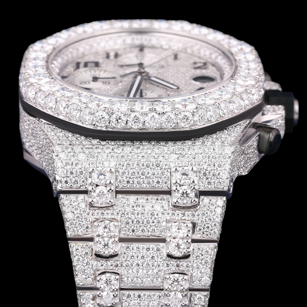 Luxury Silver Chronograph Moissanite Watch